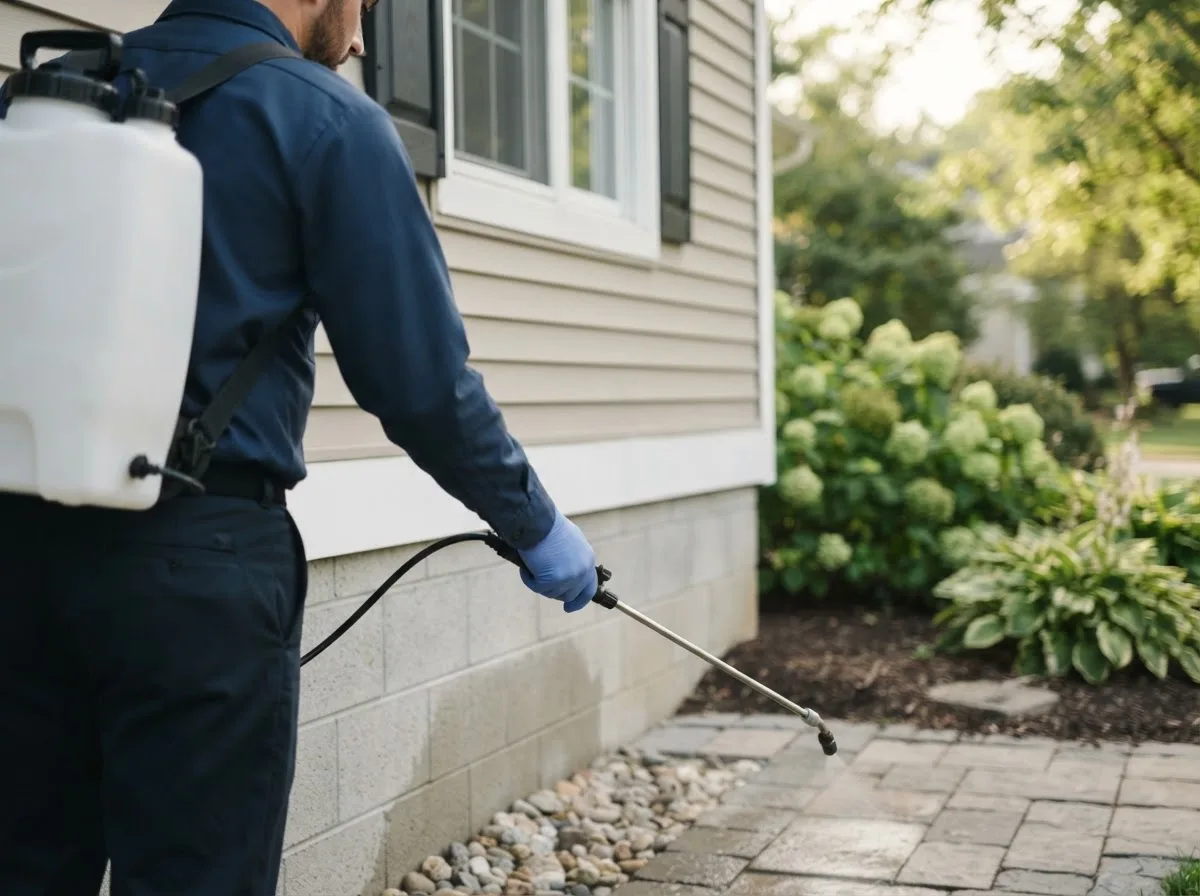 Pest control technician inspecting a home in Moran, KS